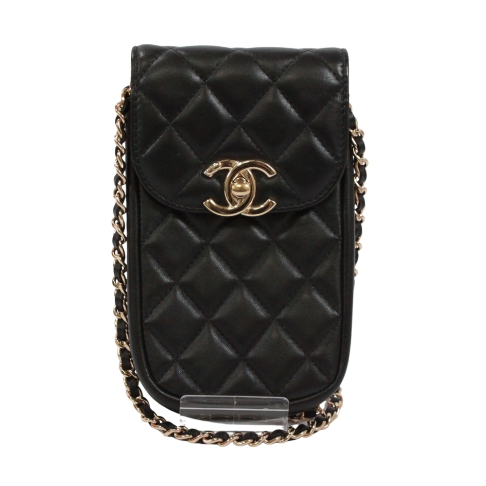 CHANEL Chanel Phone Shoulder Bag, Lambskin, Black, Women's Bag
